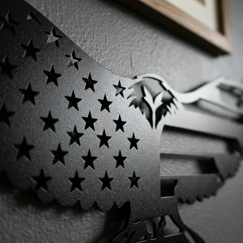 Large American Eagle Metal Wall Art | Patriotic Flag Decor | Black ...