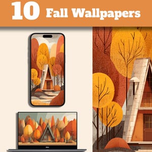 Retro Fall Forest Wallpaper Set | Vintage Autumn Home Screen Backgrounds