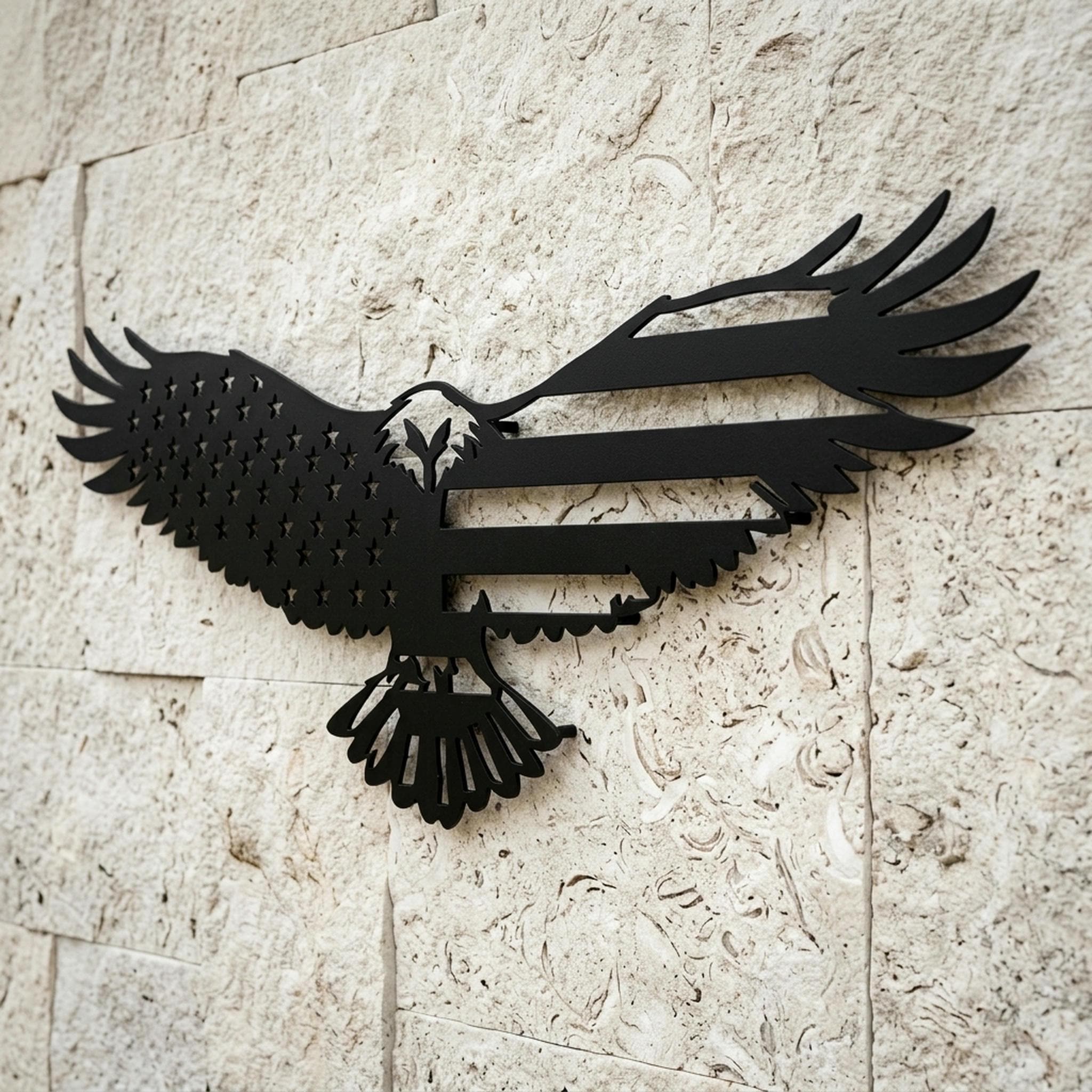 Large American Eagle Metal Wall Art | Patriotic Flag Decor | Black ...
