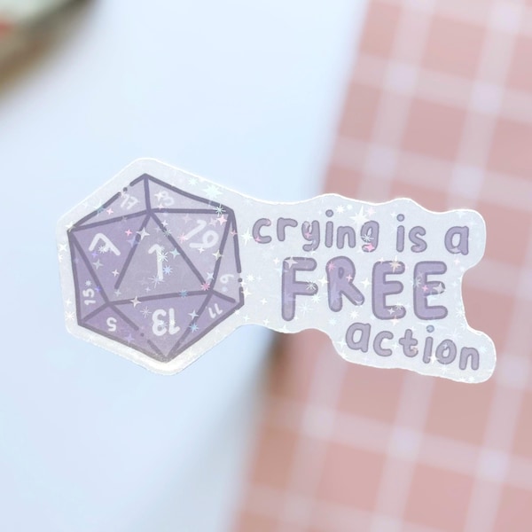 Crying is a Free Action D20 Sticker - Gamer RPG Accessory