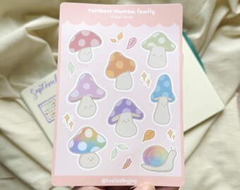 Kawaii Mushroom Family Sticker Sheet | Cottagecore Planner Stickers