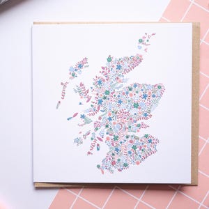 Scotland Map Card with Blue Floral Design – Handmade Greeting Card for Any Occasion