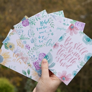 Bible Verse Notecards – Set of 6 A6 Handlettered Watercolour Design Scripture Postcards