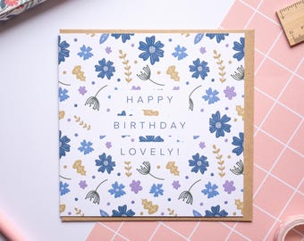 Blue Floral Birthday Card: Handmade Recycled Card