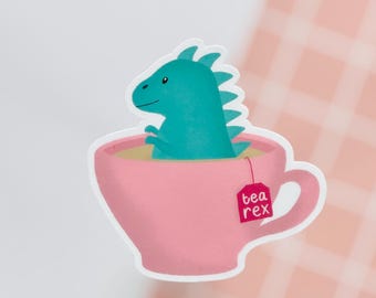 Tea Rex Dinosaur Sticker – Kawaii Vinyl Sticker