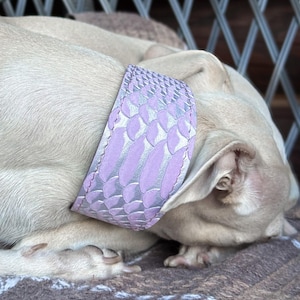 Collare per cani in pelle color lavanda, collare con stampa pitone lilla in rilievo, vera pelle perlata, morbido collare di lusso per cani di piccola e media taglia