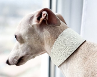 3D dog collar, Italian greyhound collar, whippet collar, white dog collar, leather dog collar, fancy dog collar, white dog collar