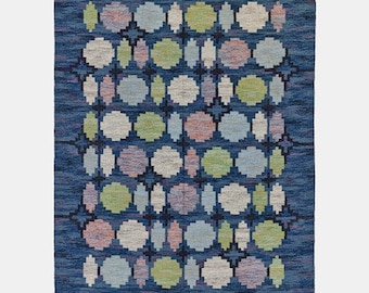 Vintage 1970's Swedish Handwoven Wool Rug "Rotundifolia" by Judith Johansson (1916-1993)