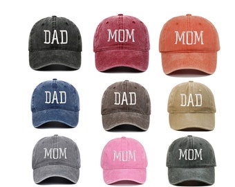 Embroidered Dad and Mom Baseball Caps, Pregnancy Announcement Hats, 2pc Set