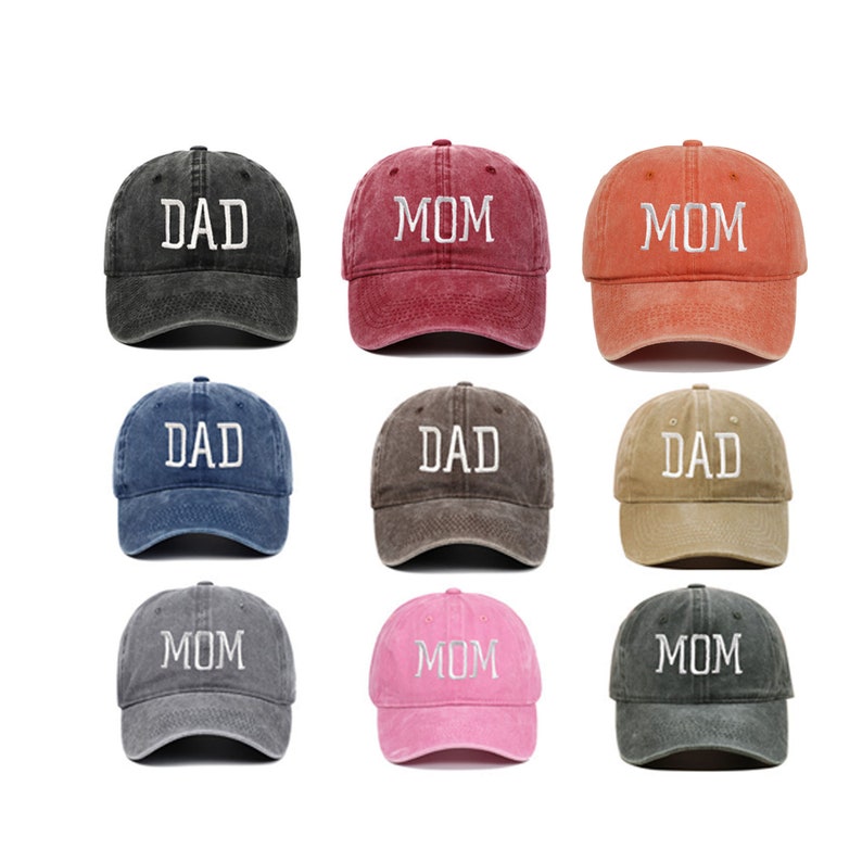 Classic Dad and Mom Baseball Caps, Embroidered Man and Woman Hat, Announcement Hats, 2pcs a set image 1