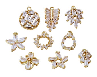Gold Earring Dangles, Cubic Zirconia Charms, Jewelry Making (12x14mm)