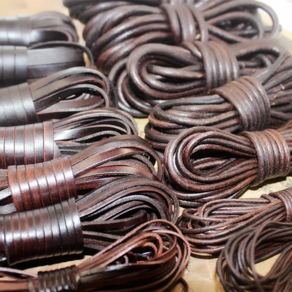 2MM 3MM 4MM Flat Leather Cord For Jewelry Making, Chocolate Dark Brown And original Color Genuine Cowhide Leather
