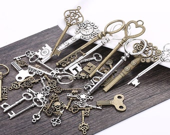 charmes clés en gros, Mélanger les vieilles touches, vintage Keys Skeleton, Wedding Favor Collection 40pcs