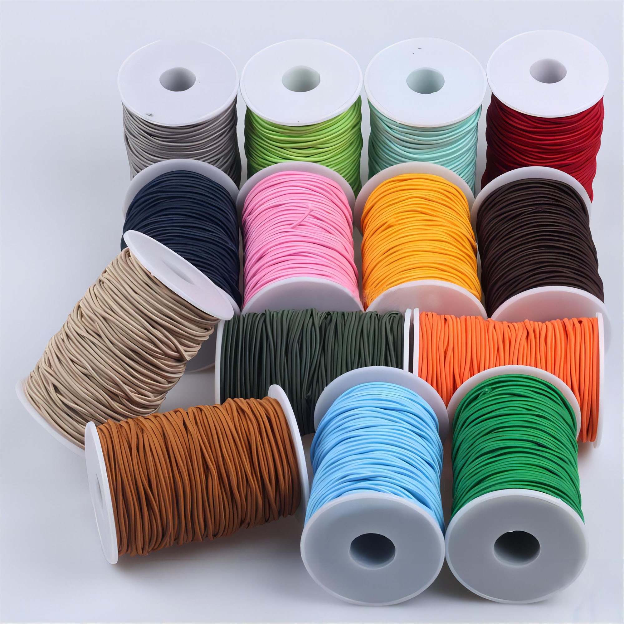 2MM Elastic Cord In Roll, Rubber Stretch String, Stretchable Beading Cord, Hair Elastic Bungee cord, Polyester Shock Cord, 50 meters