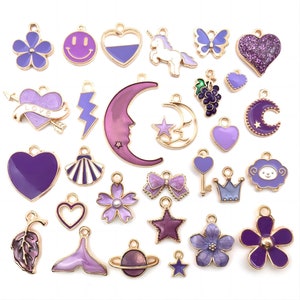 Lotto di ciondoli sfusi da 31 pezzi, pendenti casuali misti, kit di ciondoli misti, accessori mix assortiti di smalto per collane e braccialetti Purple-1
