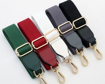 Adjustable Cotton Webbing Bag Strap, Leather Accents