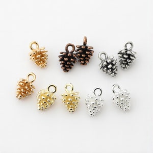 6 Gold/Bronze Pinecone Charms, Antique Silver Pine Cone Pendants for Earring Bracelet