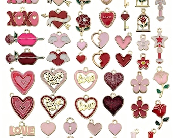 Lote de dijes de corazón esmaltados, colgantes variados, suministros para hacer joyas