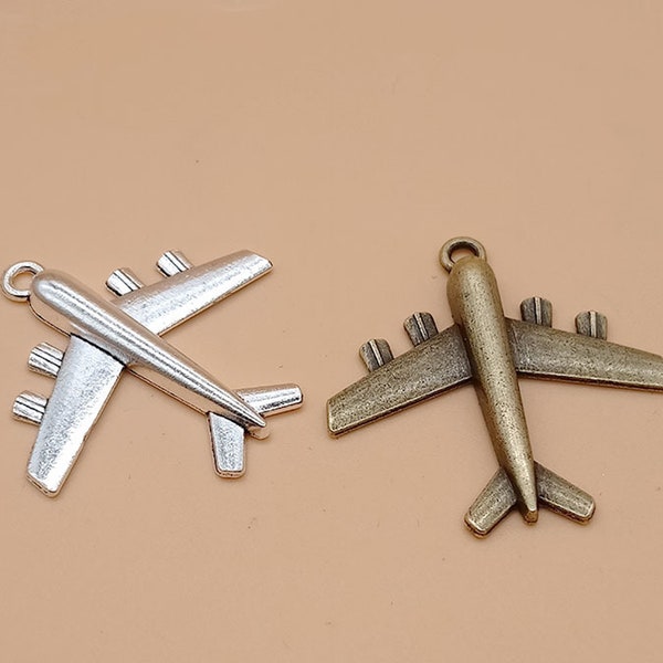Bulk Airplane Charms, Antique Silver And Bronze Plane Charms, Travel Flight Charms Pendant, Aircraft charm 10 pcs