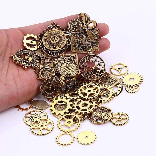 Wholesale 40pcs SteamPunk Charms, Gears And Clocks, Bulk Mechanical Punk Pandents,