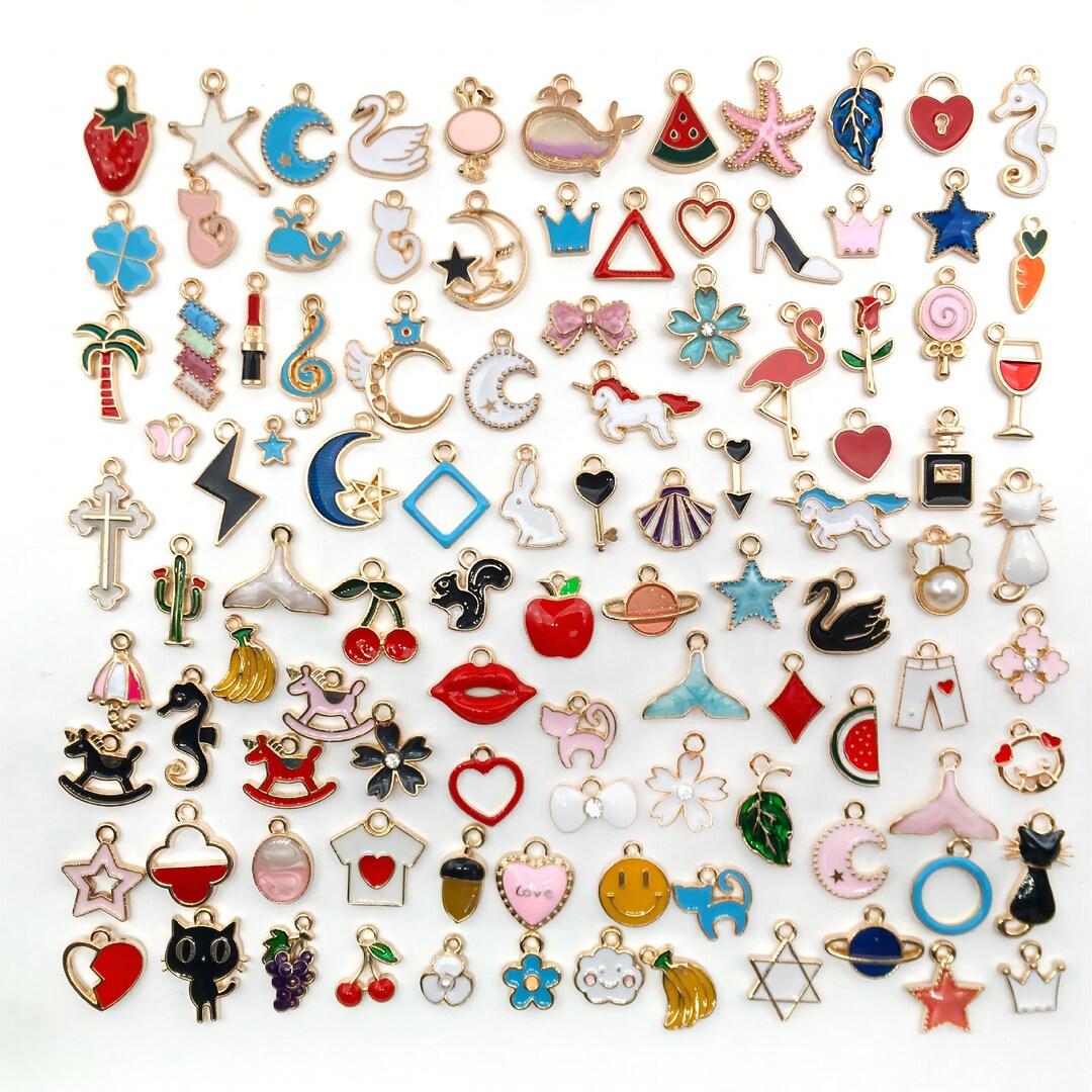 100pcs Bulk Charm Lot, Mixed Random Pendants, Mixed Charm Kit, Enamel ...