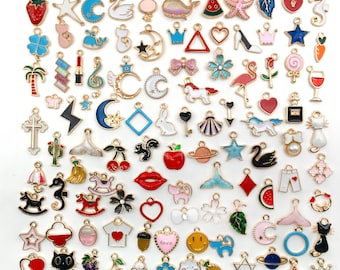 100pcs Enamel Charm Lot, Mixed Pendants, Necklace and Bracelet Accessories