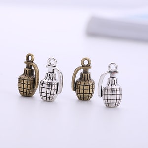 Antique Small Grenade Charms, Antique Silver Tone Grenade Pendant