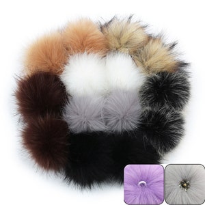 1 Pair Of Faux Fur Pom Pom With Snaps For Hats, 6 Inch Fur Ball, 5&quot; Fake Fur Pom Poms,5 Inch Furry Pom Poms Por Knitted Hats 2pcs