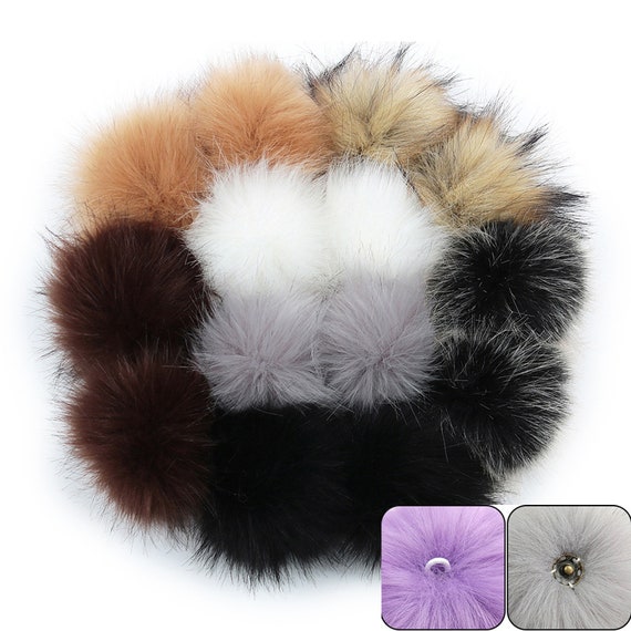 1 Pair of Faux Fur Pom Pom With Snaps for Hats, 6 Inch Fur Ball, 5 Fake Fur  Pom Poms,5 Inch Furry Pom Poms Por Knitted Hats 2pcs 