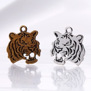 Antique Bronze and Silver Tiger Head Charms, Metal Pendants