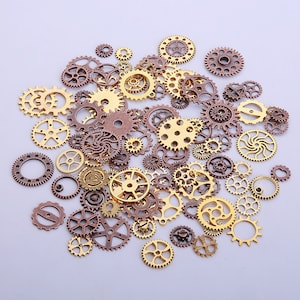 Wholesale bulk Steampunk Charms, Antique Gear Charms, Bronze And Silver, Rose Gold  Sprocket Pendant 100pcs*1.1g