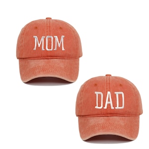 Classic Dad and Mom Baseball Caps, Embroidered Man and Woman Hat, Announcement Hats, 2pcs a set Orange