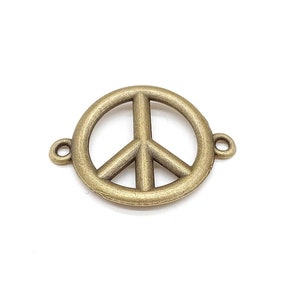 Bulk Peace Sign Charms, Antique bronze pendant drop connectors 10pcs