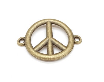 Bulk Peace Sign Charms, Antique bronze pendant drop connectors 10pcs