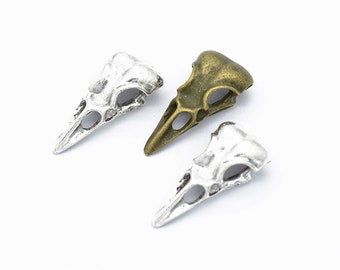 Bronze Raven Skull Pendant, Gothic Raven Charm Skulls, Corvus Corax Corvine Bird, Jewelry Beads