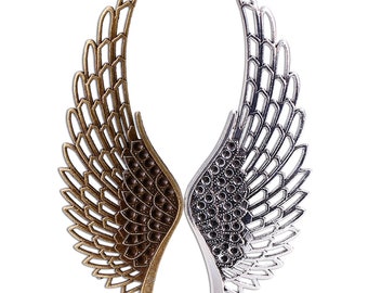 Antique Large Angel Wings Charm, Bronze Silver Pendant, Jewelry Making (Pair)