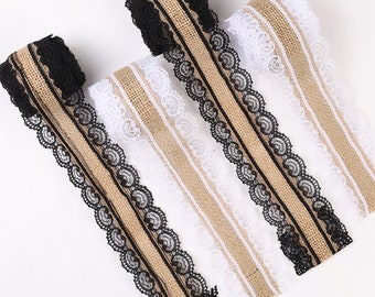 Lace Edge Burlap Ribbon, Rustic Wreath Ribbon, 1" x 2M