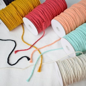 3.5mm Single Ply Strand Macrame Cotton Cord Rope, Roungd Twiseted String