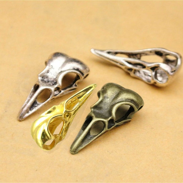 Silver Raven Bird Skull Charms, Crow Animal Skull For Sale, Gothic Accessory For  Jewelry