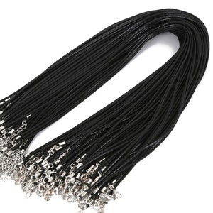 Round Necklace Leather Cord 1.5mm, Korea Wax String With Extension Chain for Jewelry Making  10 pcs