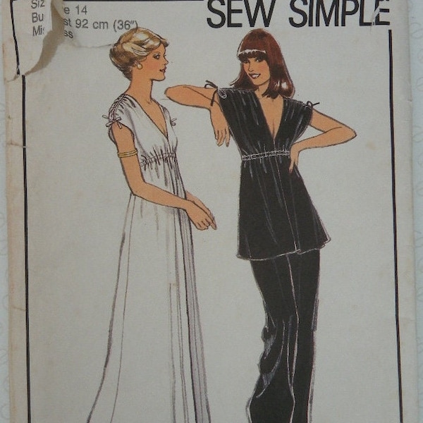 1977 Style 2112 Schnittmuster Damen Pullover V Ausschnitt Kleid elastisch Hose Taillen Knöchel Schnitt Gr. 14 Büste 36in Komplett