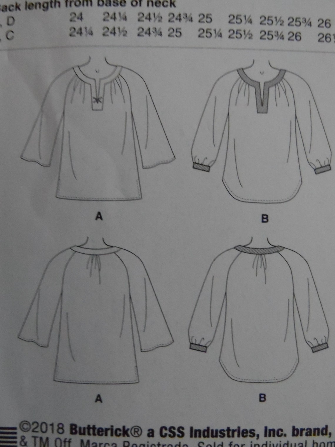 2018 Butterick B6632 Sewing Pattern Ladies Loose Fit Pullover Top Uncut ...