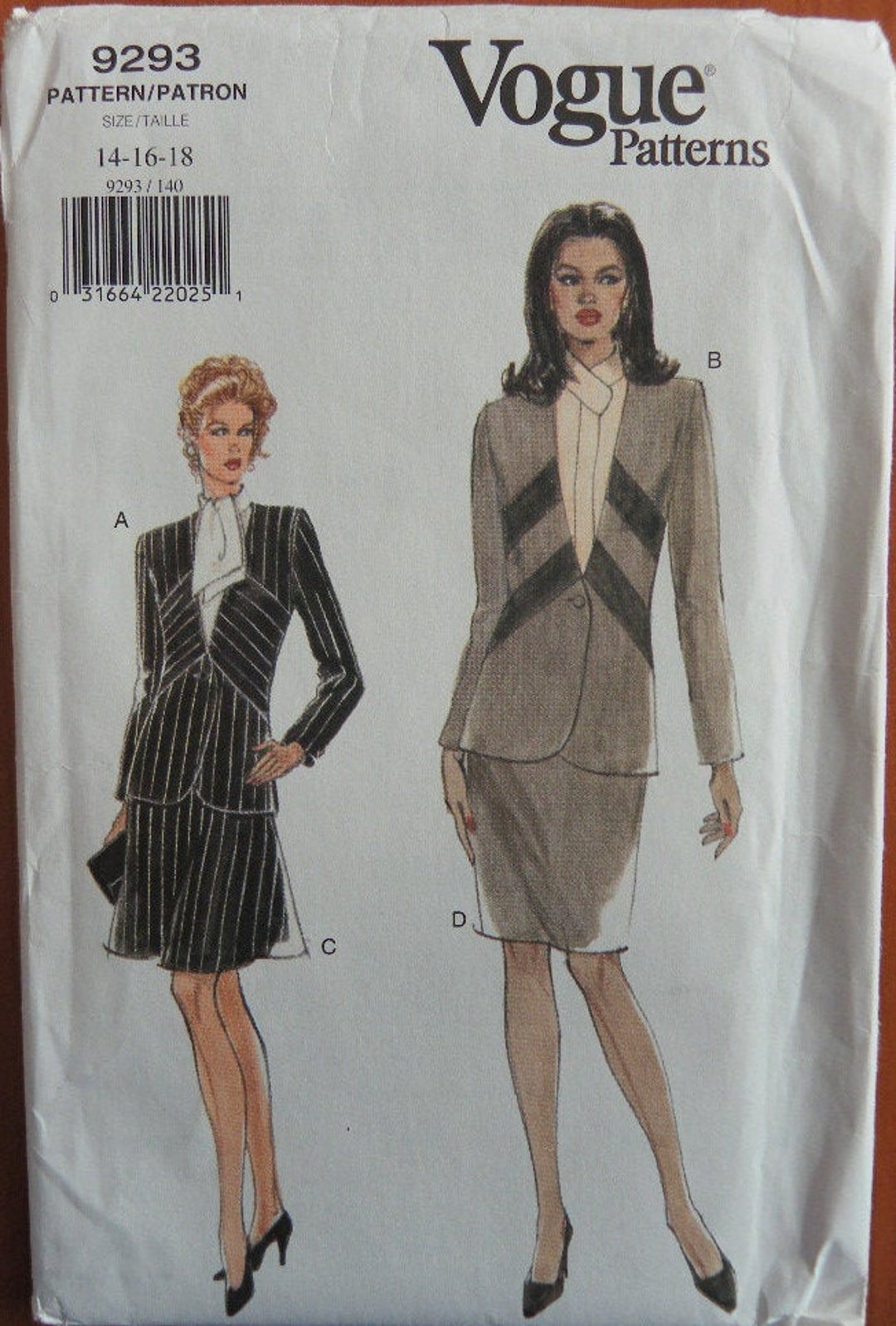 1995 Vogue 9293 Sewing Pattern Ladies Semi Fitted Lined Jacket A Line ...
