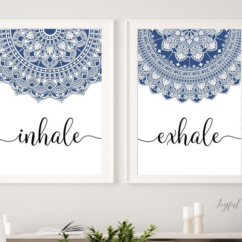 AdoDecor 2 Tele Da Parete Bohemian | Quadro Mandala Exhale Inhale | 40x50 Cm Senza Cornice | Poster Zen Per Yoga E Camera Da Letto - 2