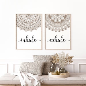 Set of 2 Beige Inhale Exhale Mandala Art Prints Great for Boho Decor ...