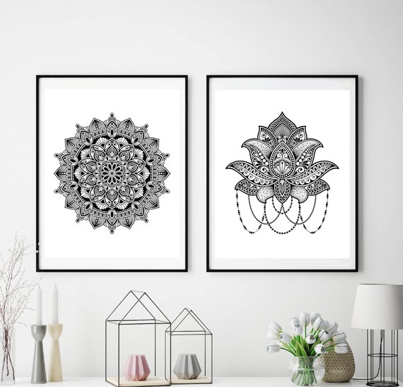 Bedroom Decor Living Room Decor Spiritual Zen Art Great For Bohemian Decor Set Of 2 Prints Of Blue Lotus Flower Mandala Wall Art Print Prints Art Collectibles Vadel Com