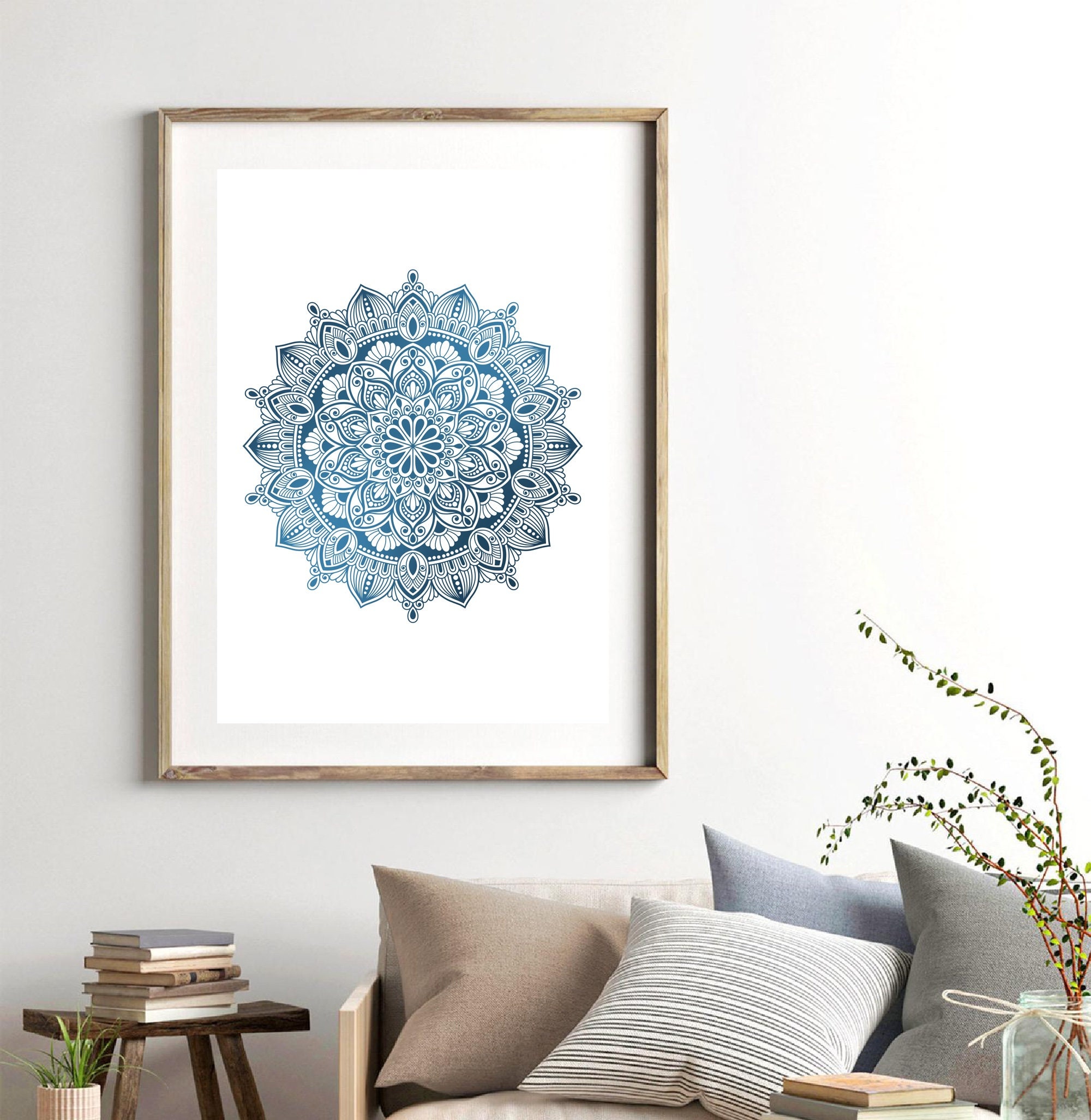Set of 2 Prints of Blue Lotus Flower & Mandala Wall Art Print ...