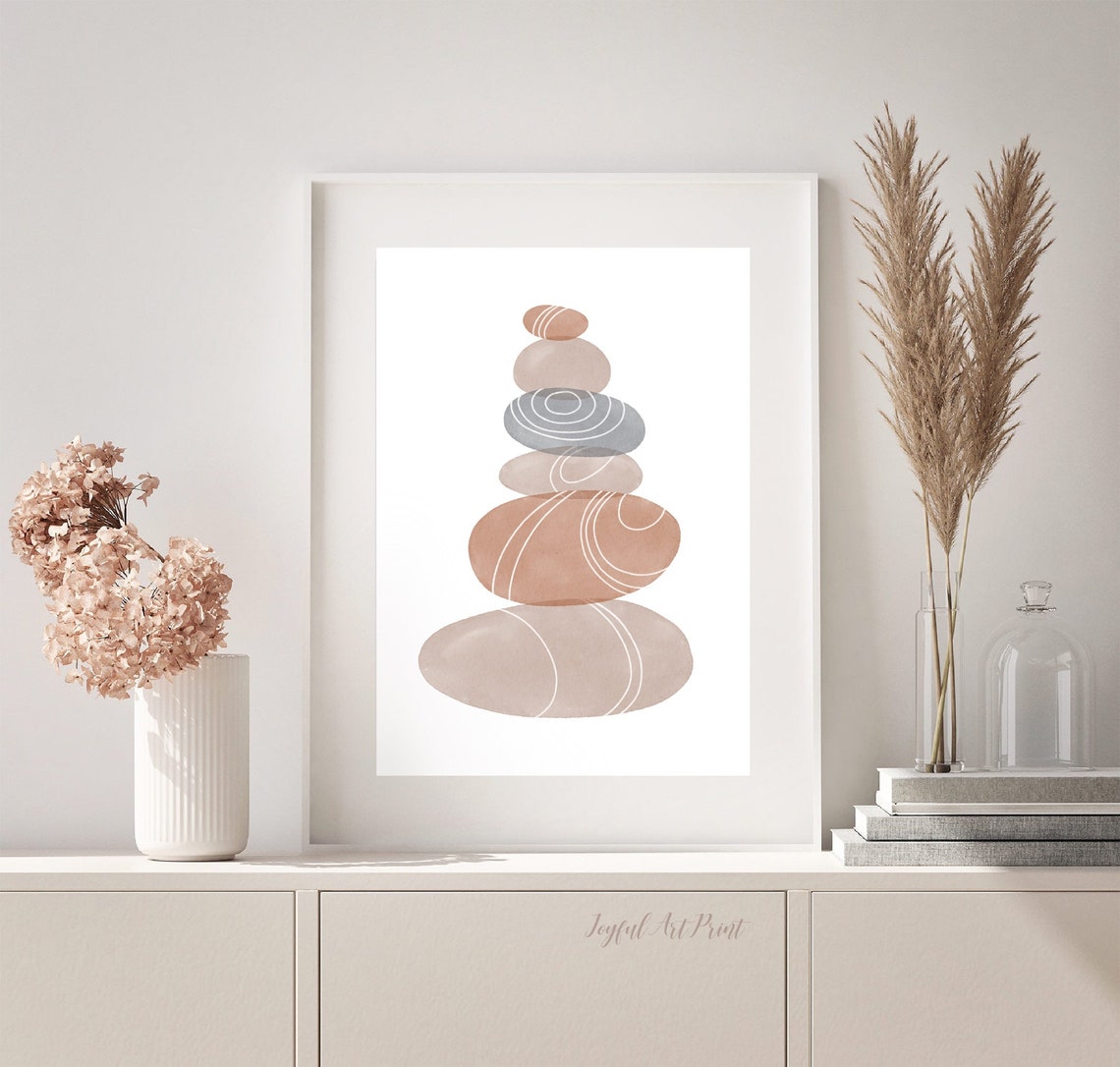 Abstract Stacked Zen Stones Wall Art Print Yoga Room Decor or Etsy