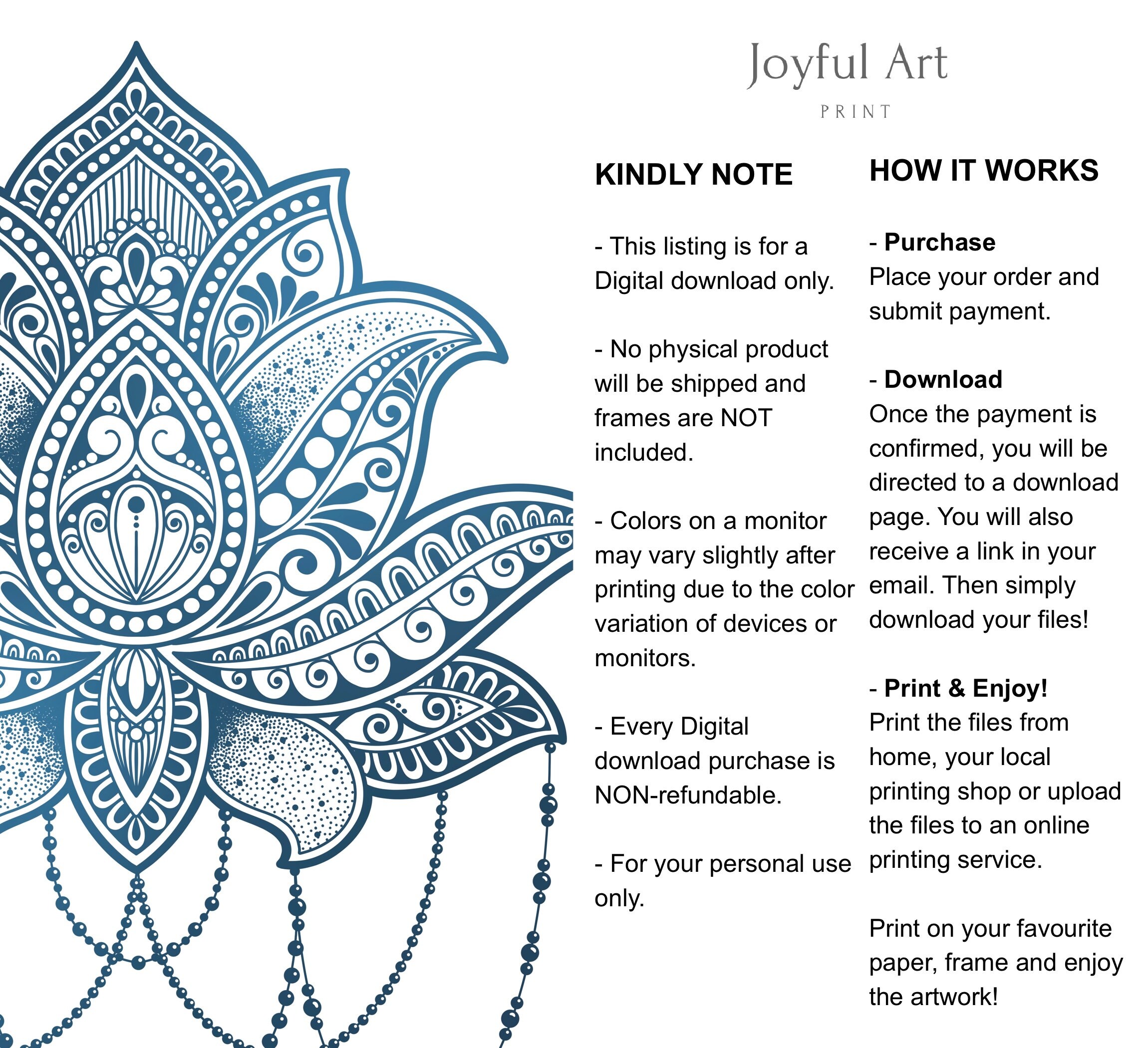 Set of 2 Prints of Blue Lotus Flower & Mandala Wall Art Print ...