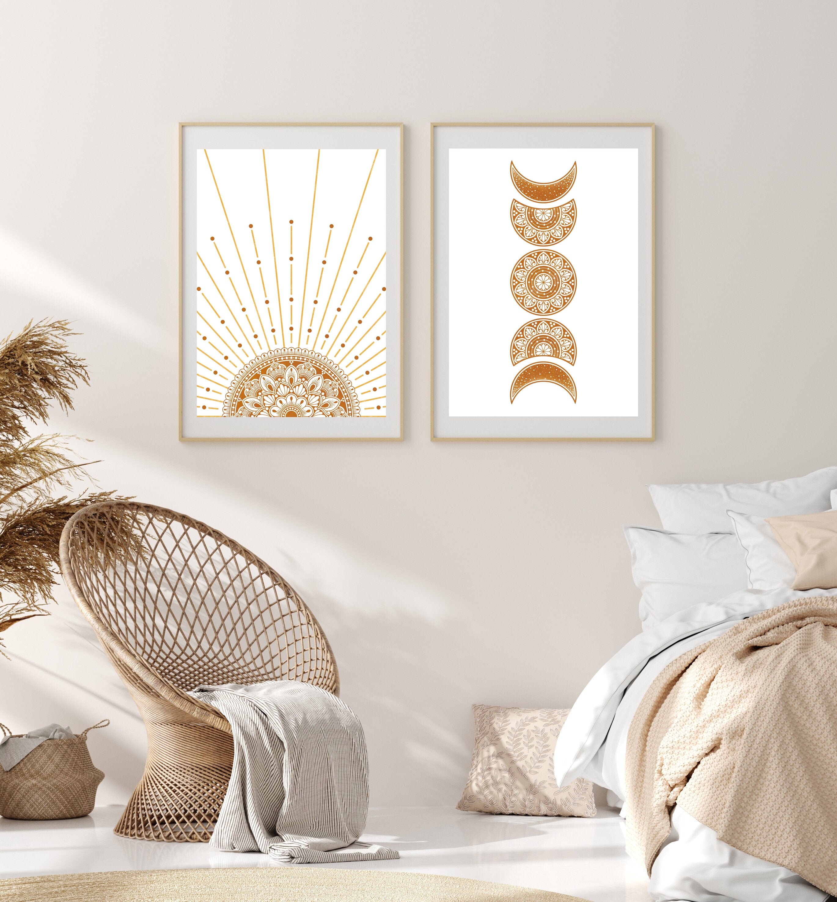 Set of 2 Sun and Moon Wall Art Print in Burnt Orange Sacred | Etsy